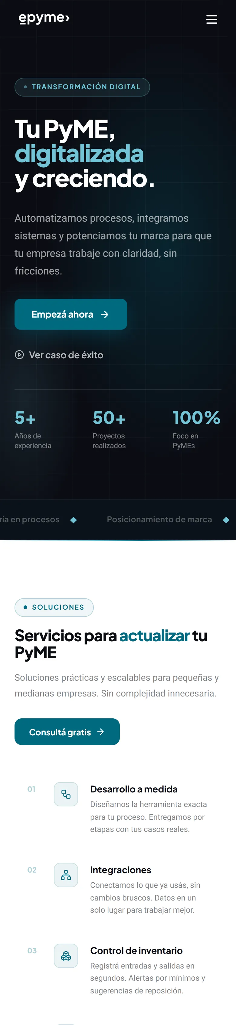 Captura del sitio en celular